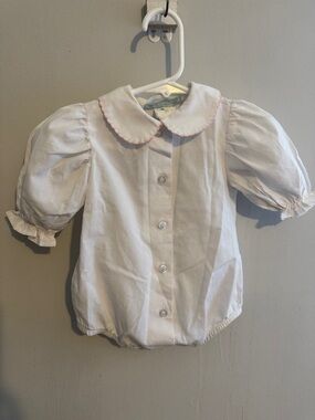 White Baby Button-Front Top with Pink Trim Collar one piece 3 m